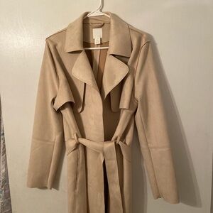 H&M midi faux suede coat with tie